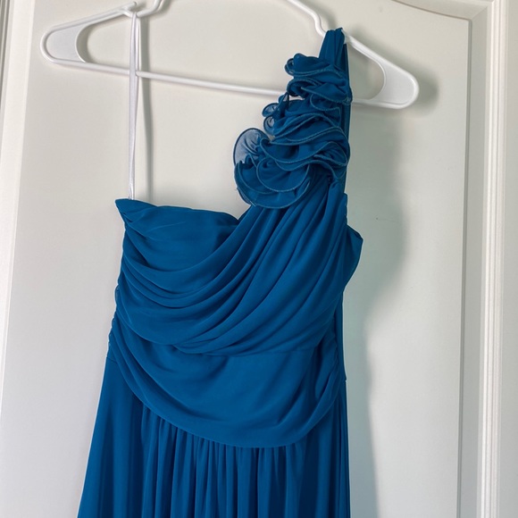Floor length Cindy USA size XS or 0 one shoulder build in bralette teal prom - Picture 1 of 4